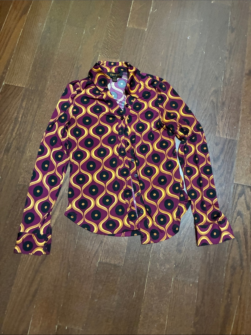 Truth Purple Geometric Print Button-Down Shirt with Yellow Accents